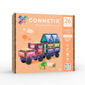 CONNETIX Pastel Motion Pack 26 piece magnetic tiles box with two rubber-wheeled car bases