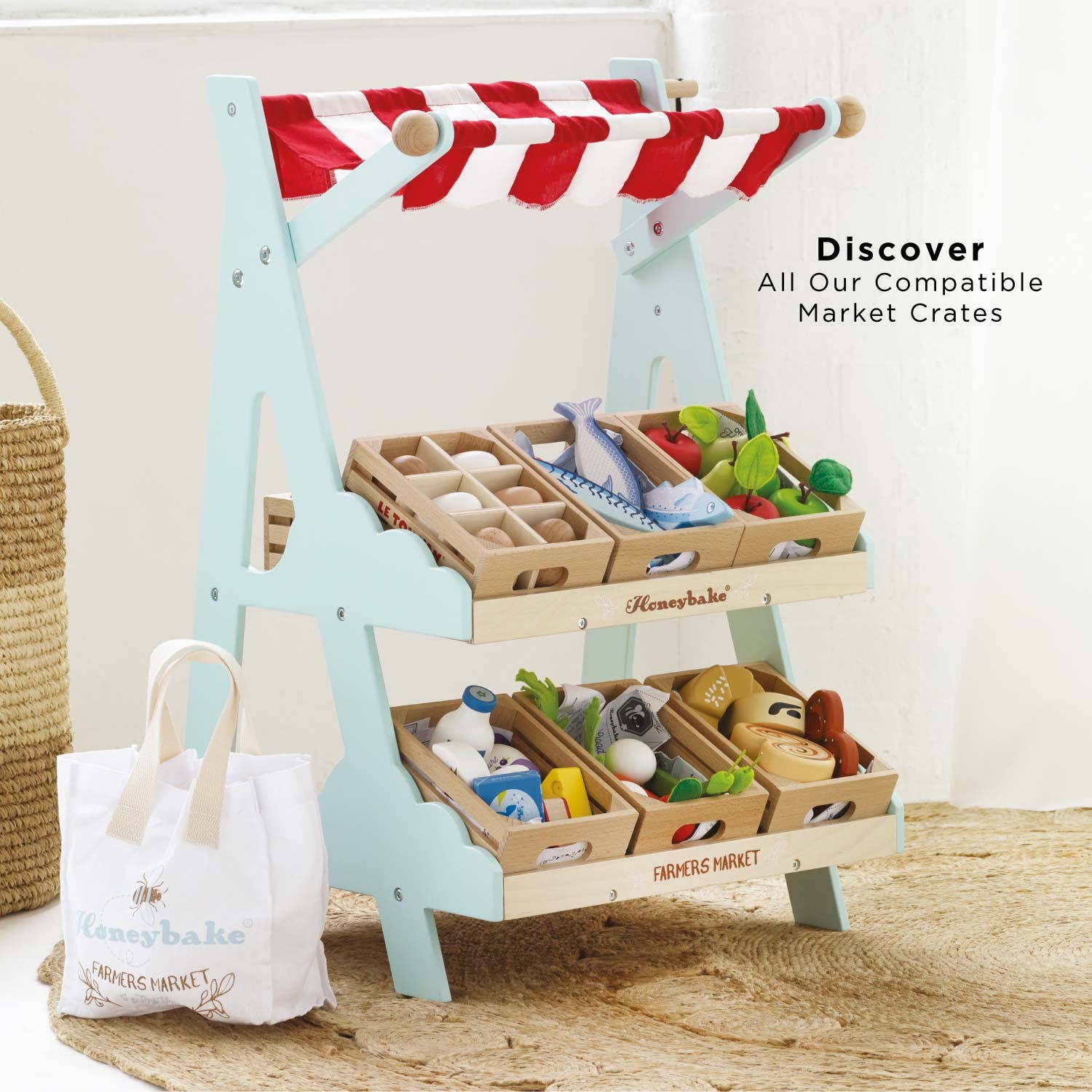 Let Toy Van Wooden Market Stall & Fruit Play Food Crate
