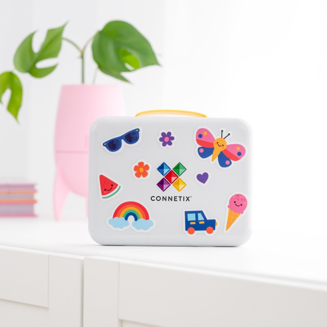 CONNETIX travel tin decorated with reusable silicone stickers