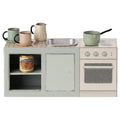 Maileg mouse kitchen counter in mint with sink, hob, oven, cups, jug, saucepan and tomato tin