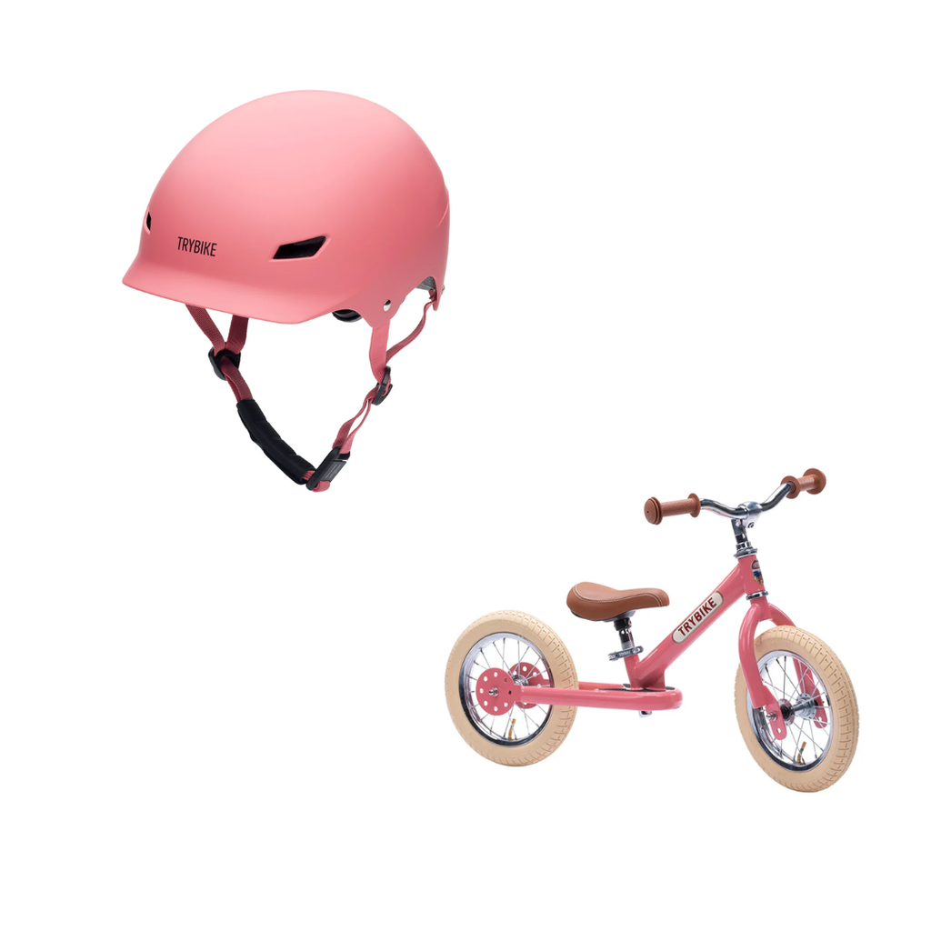 TryBike 2 in 1 Balance Trike & S/M Helmet Rose Bundle