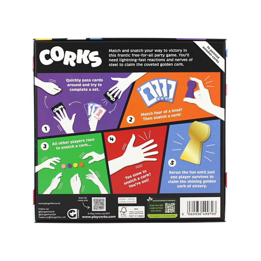 Box of the game 'Corks' with colorful illustrations and text on a white background