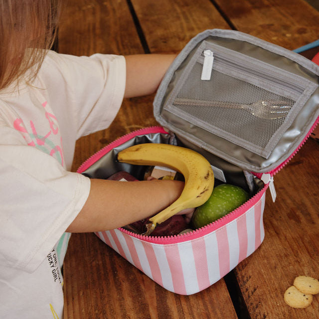 Hello Hossy Pink Stripes Insulated Lunch Bag