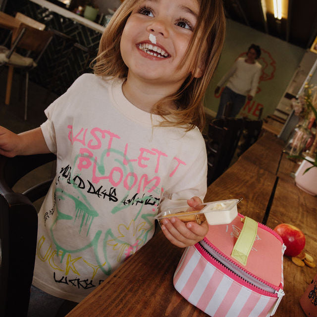 Hello Hossy Pink Stripes Insulated Lunch Bag
