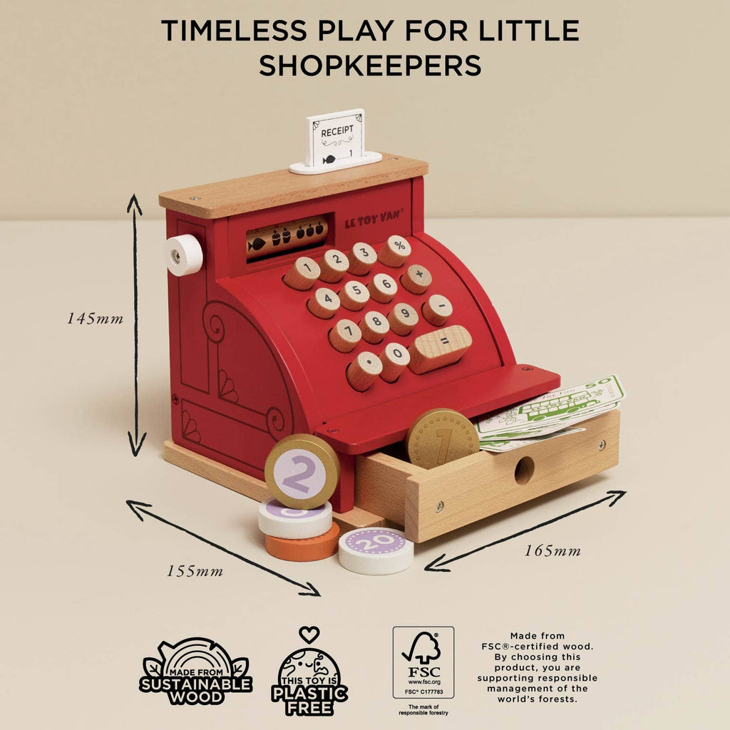Le Toy Van Wooden Shop Till, Cash Register & Money