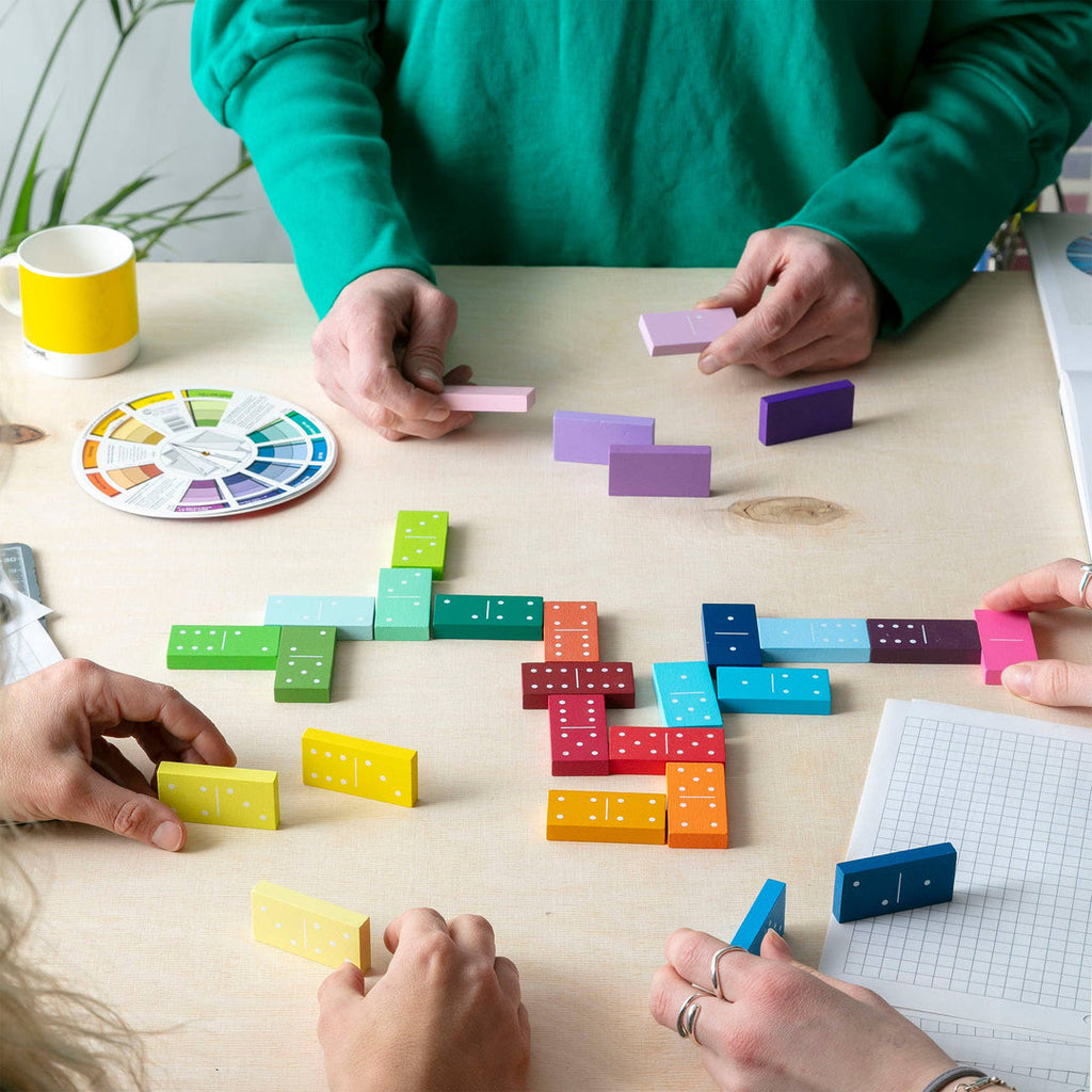 Block Design Gradient Dominoes, wooden dominoes painted in a rainbow colour wheel gradient, image 2