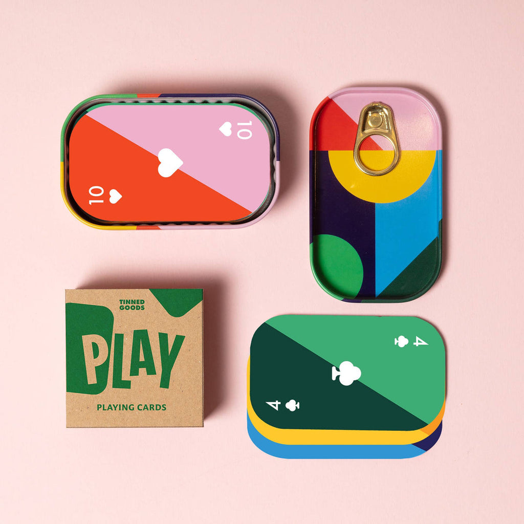 Block Design Tinned Goods colourful travel playing cards in a retro style tin, image 2