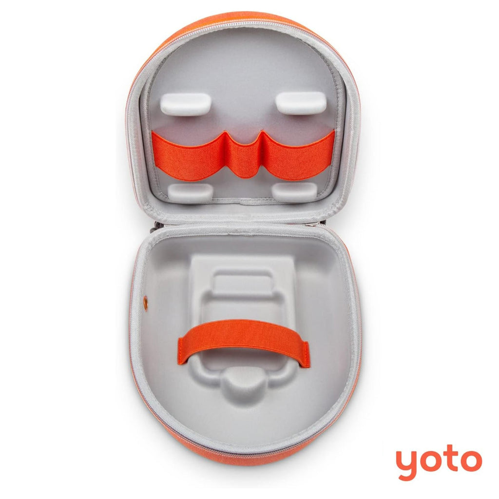 Yoto player with orange interior and exterior on a white background