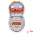 Yoto player with orange interior and exterior on a white background