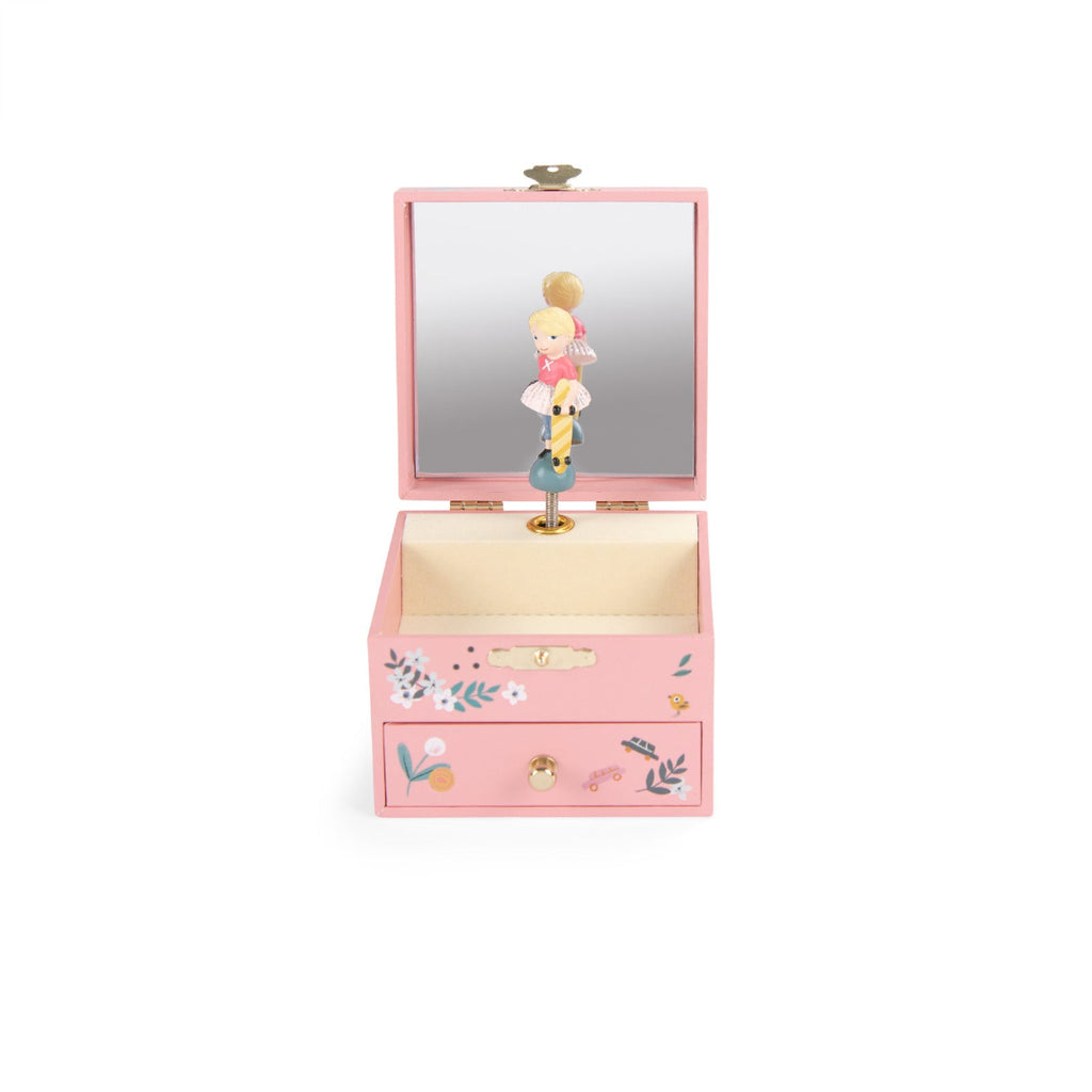 Pink jewelry box with a girl figure with skateboard