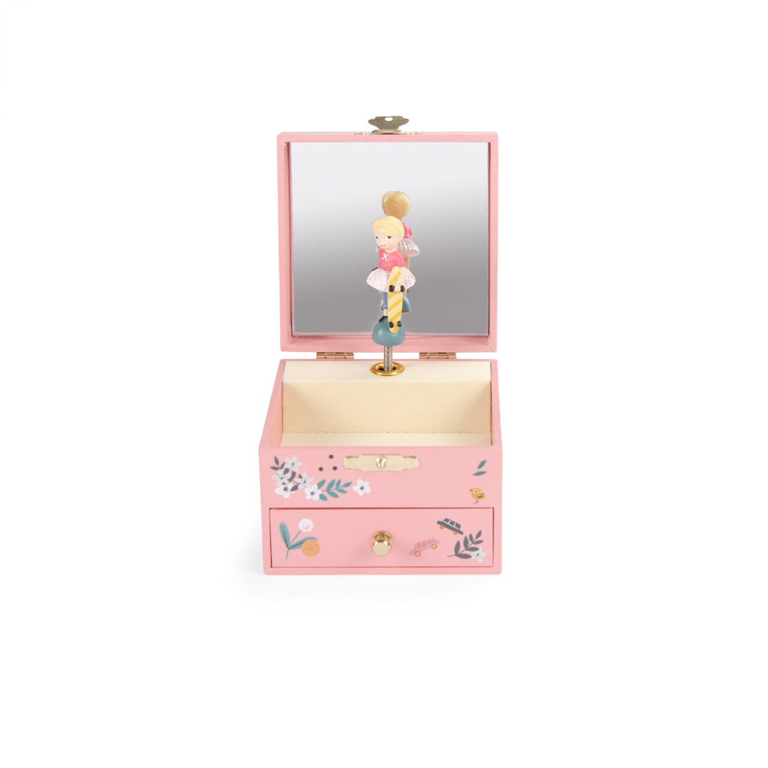 Pink jewelry box with a girl figure with skateboard