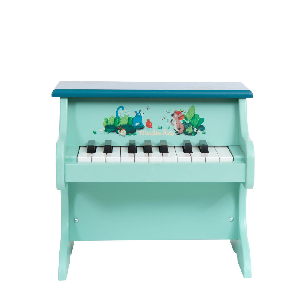 Children's toy piano with cartoon design on a white background