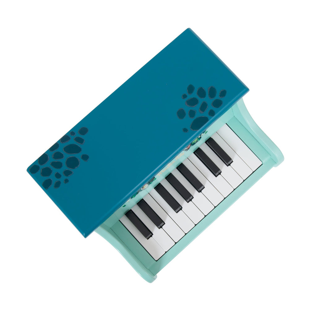 Small keyboard with blue top and green body on a white background