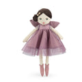 Doll in a purple dress with a white background