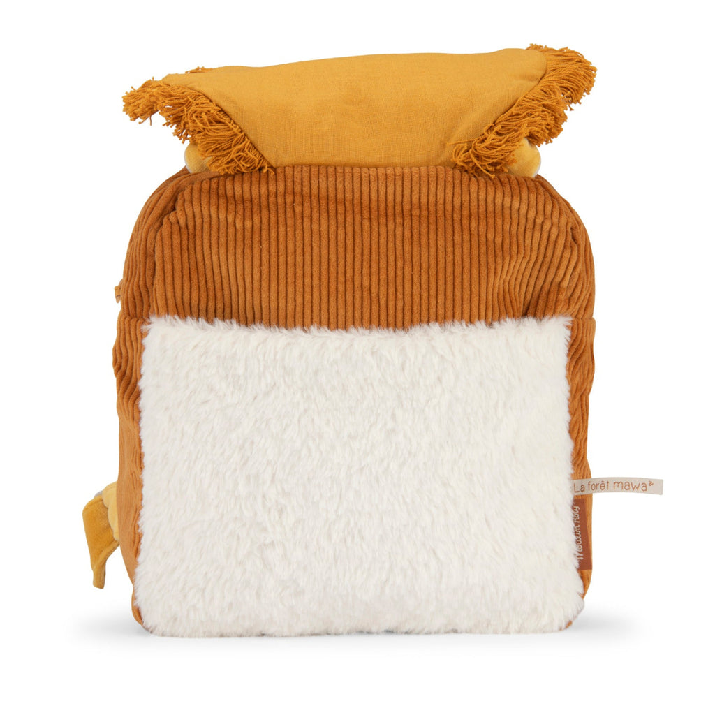 Backpack with brown and white design on a white background
