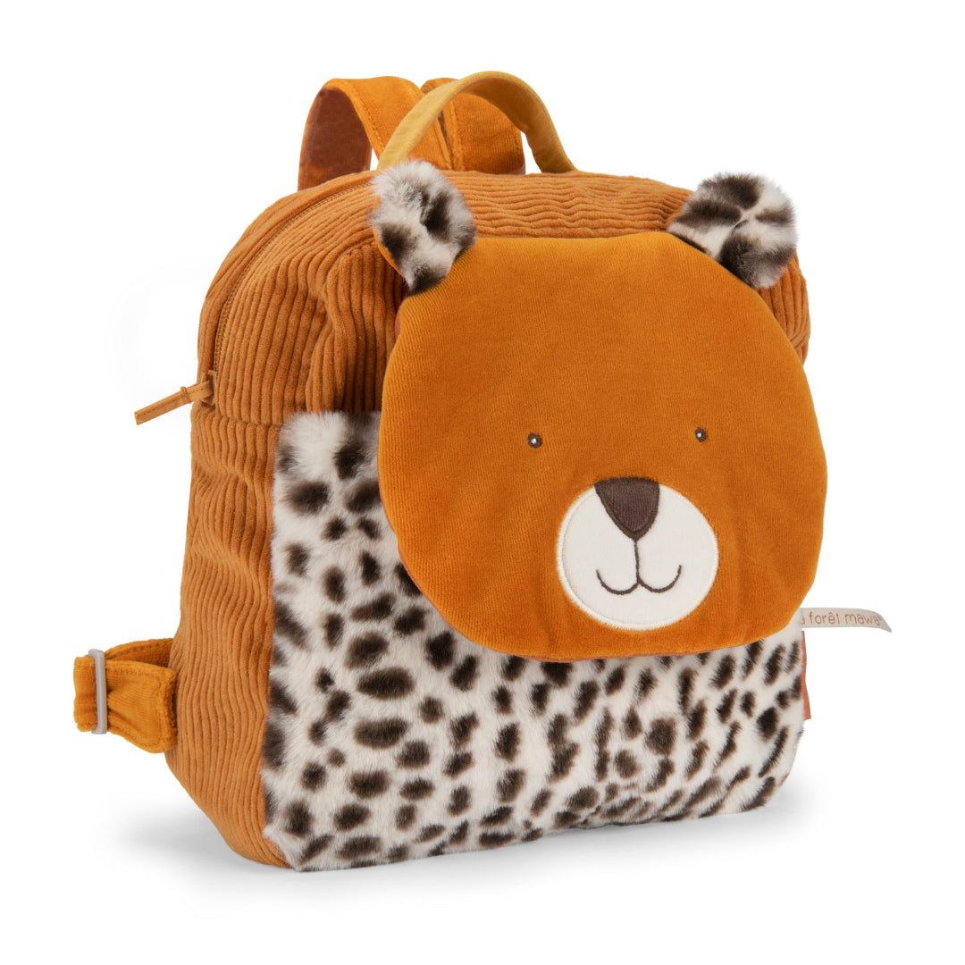Children's backpack with Leopard face design on a white background