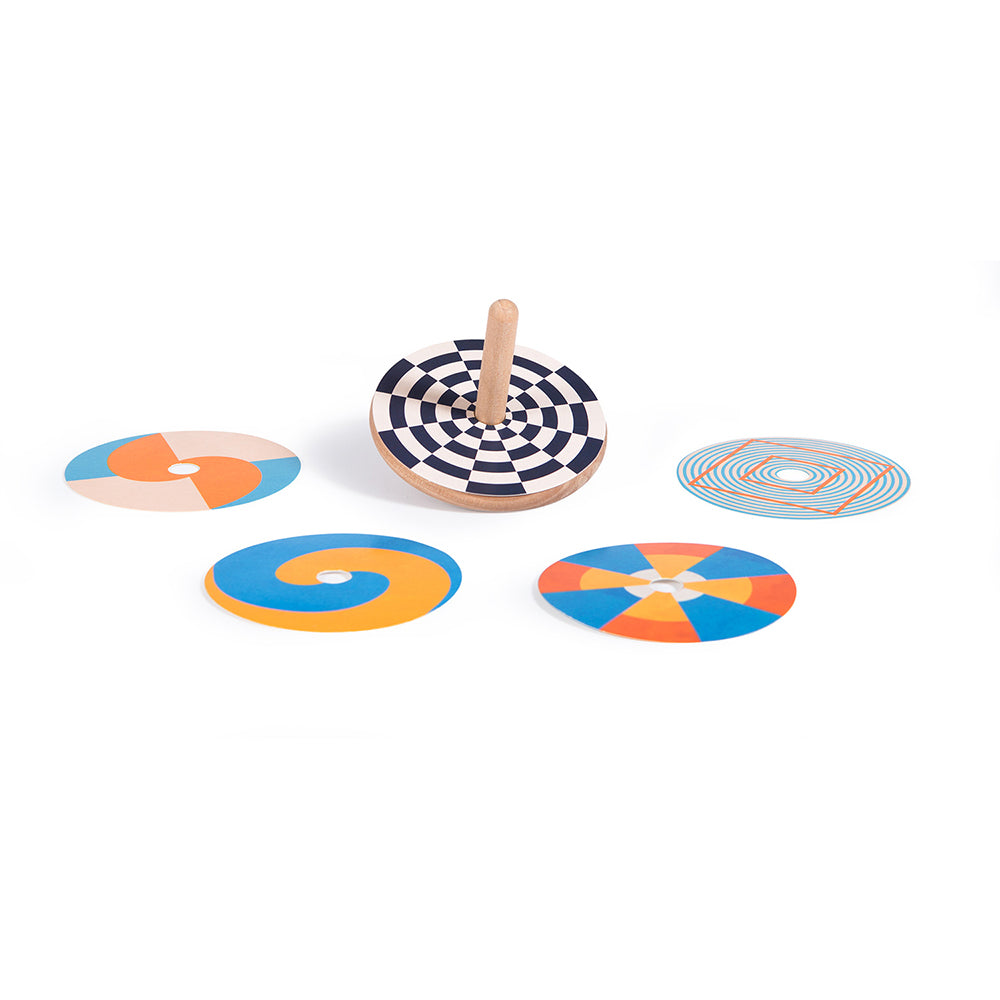 Optical illusion wooden spinning top Binky