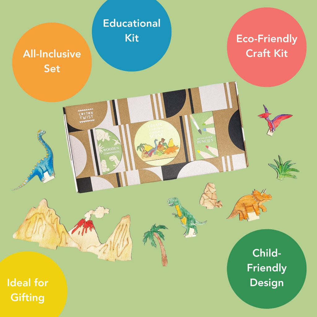 Educational craft kit with various elements on a green background