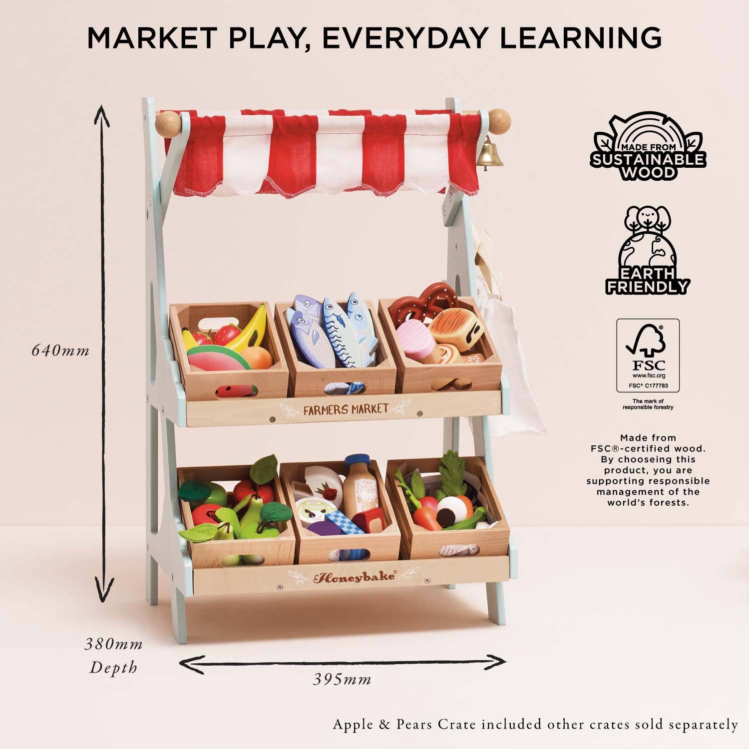 Let Toy Van Wooden Market Stall & Fruit Play Food Crate