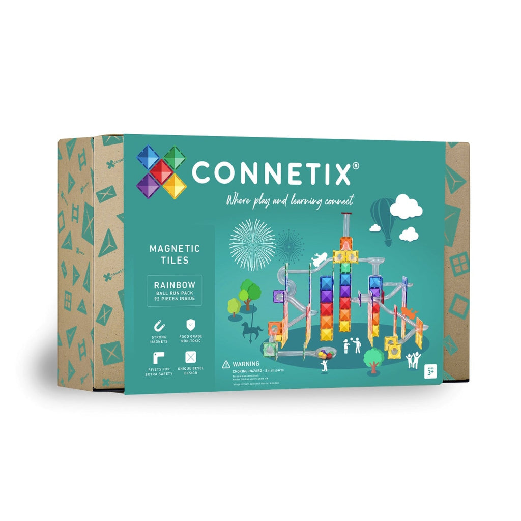 CONNETIX Rainbow Ball Run Pack 92 piece magnetic tile ball run box