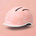 Pink helmet with white graphics on a pink background