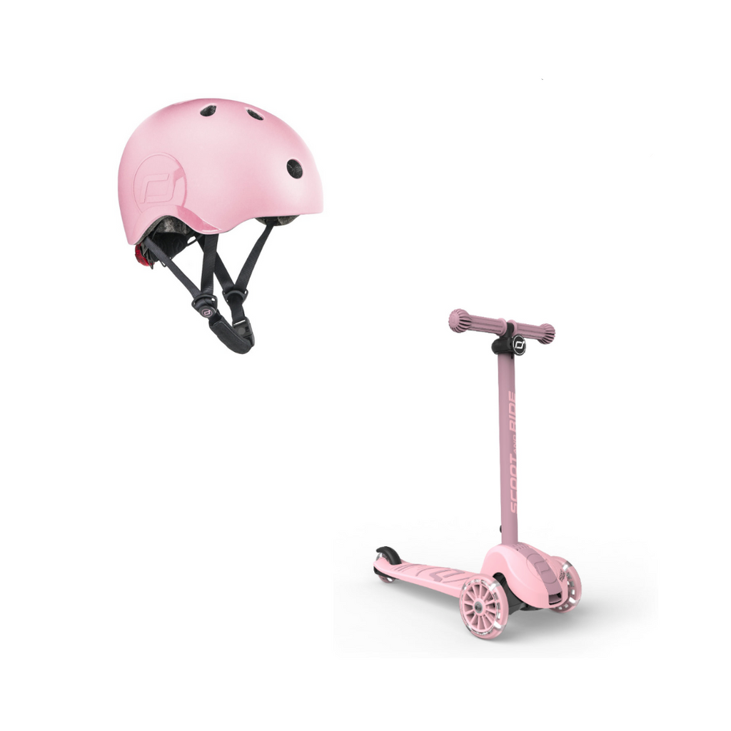 Scoot & Ride Highwaykick 3S Scooter & S/M Helmet Rose Bundle