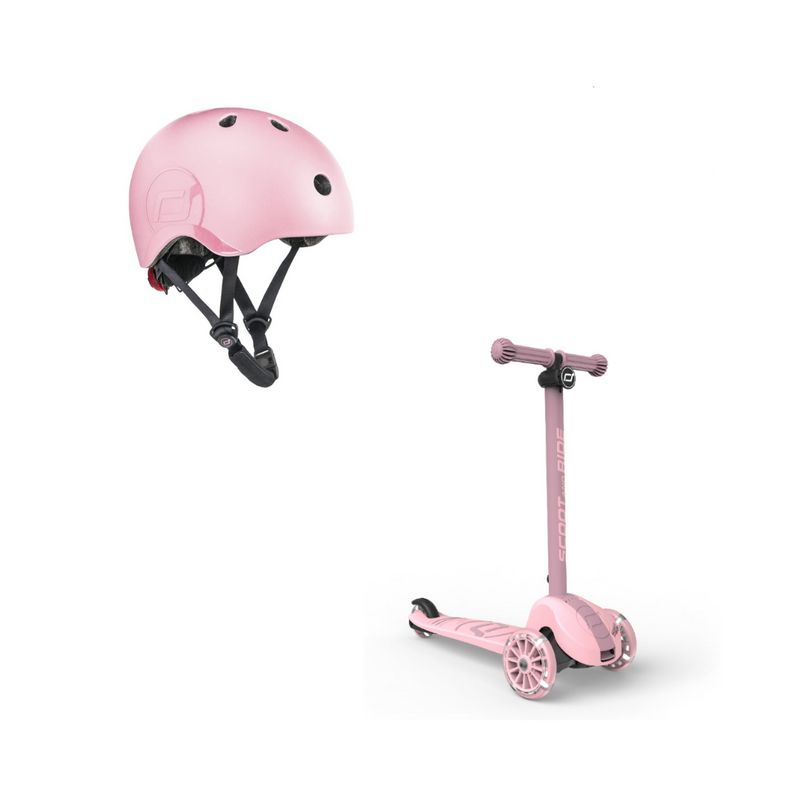 Scoot & Ride Highwaykick 3S Scooter & S/M Helmet Rose Bundle
