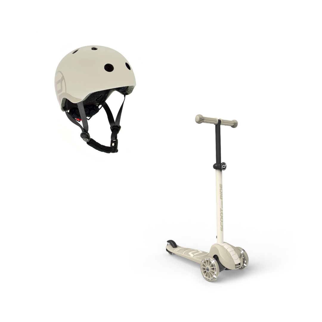 Scoot & Ride Highwaykick 3S Scooter & S/M Helmet Ash Bundle