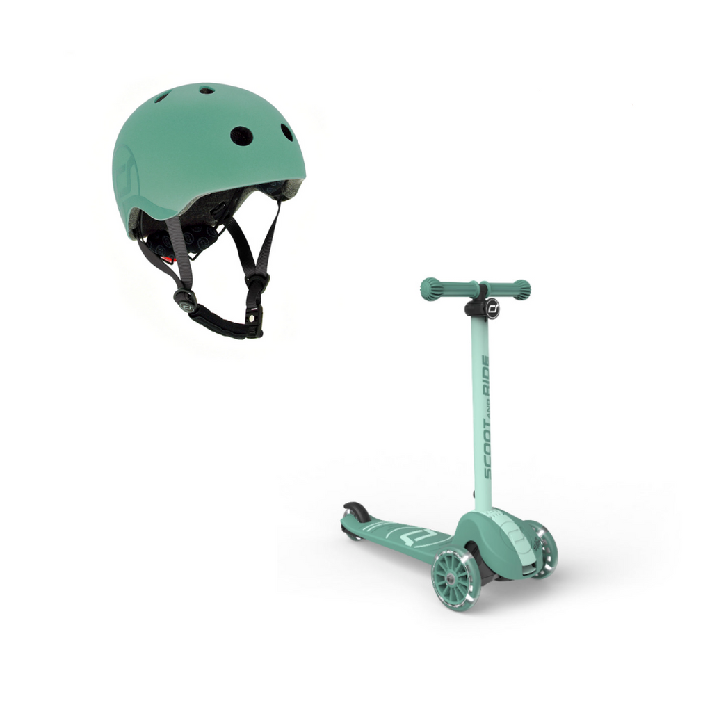Scoot & Ride Highwaykick 3S Scooter & S/M Helmet Forest Bundle