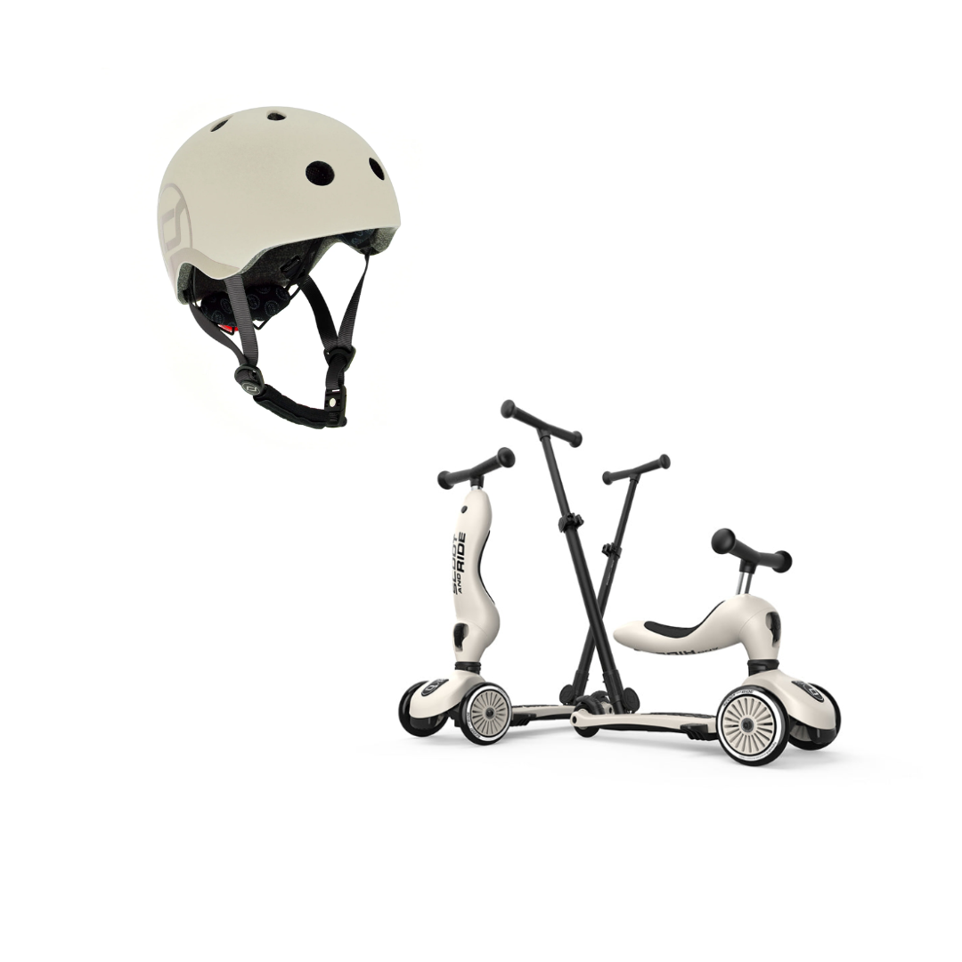 Scoot & Ride Push & Go Scooter & S/M Helmet Ash Bundle