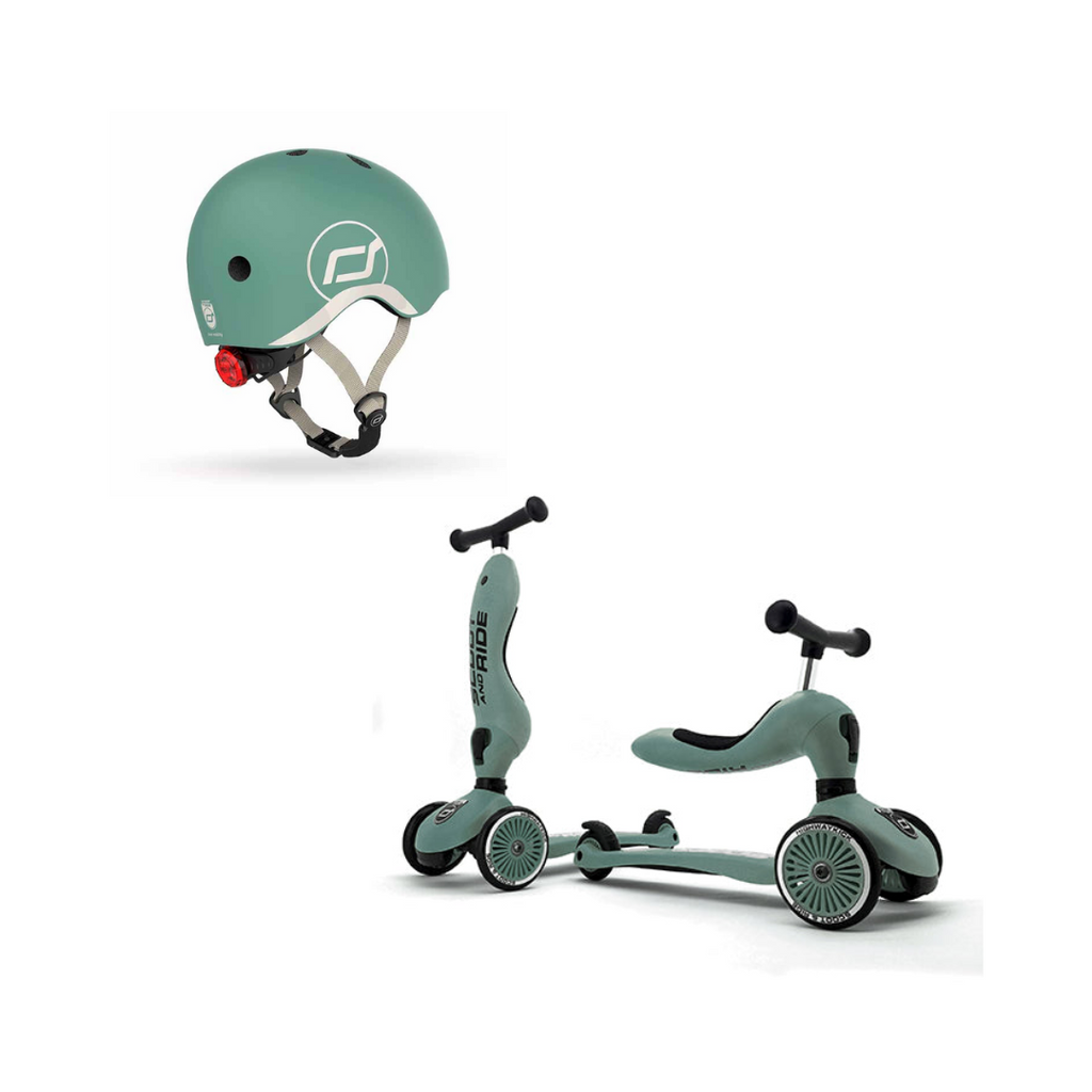 Scoot & Ride Highwaykick 1 Scooter & XXS/S Helmet Forest Bundle