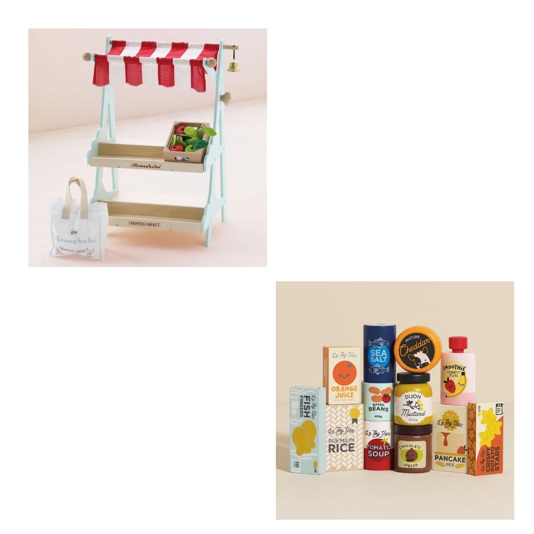 Wooden Market Stall & Grocery Set Bundle