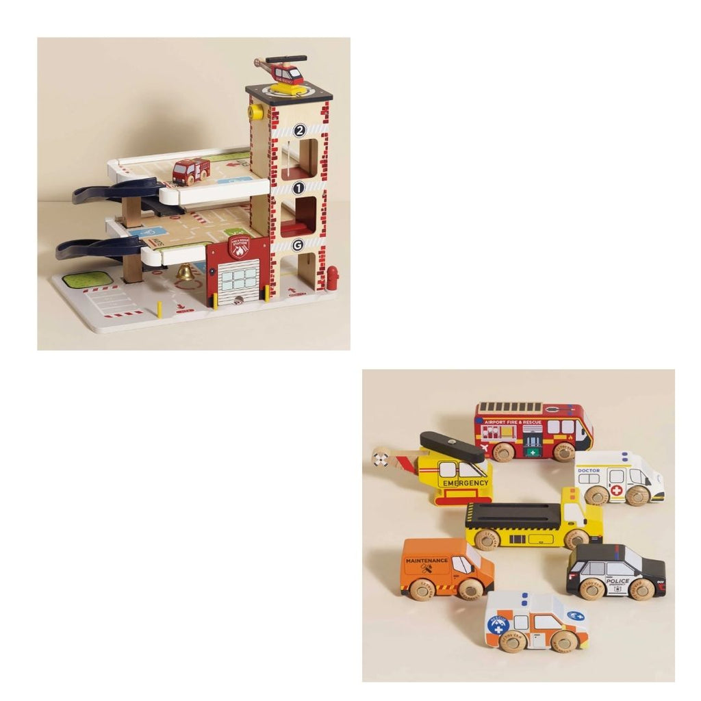 Wooden Garage & Emergency Vehicles Bundle