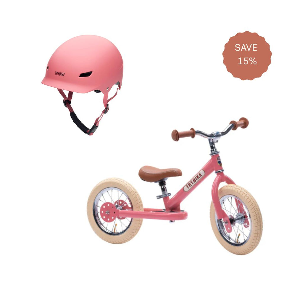 TryBike 2 in 1 Balance Trike & S/M Helmet Rose Bundle