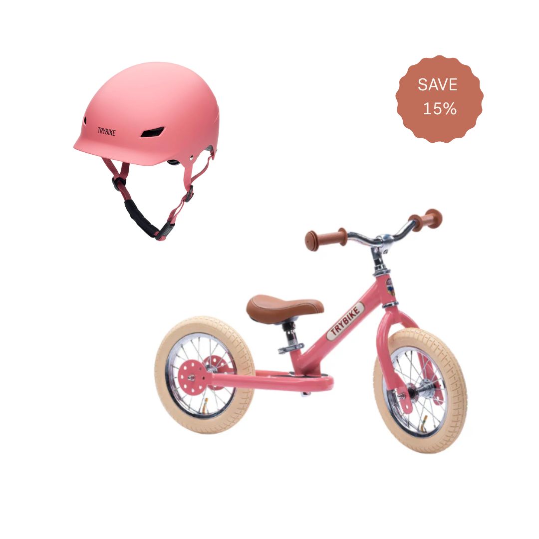 TryBike 2 in 1 Balance Trike & S/M Helmet Rose Bundle