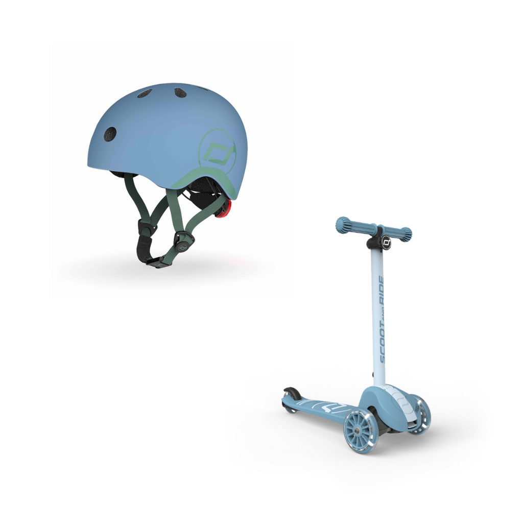 Scoot & Ride Highwaykick 3S Scooter & XXS/S Helmet Steel Bundle