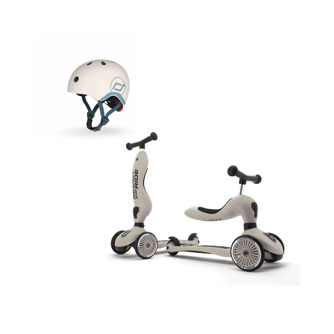 Scoot & Ride Highwaykick 1 Scooter & XXS/S Helmet Ash Bundle