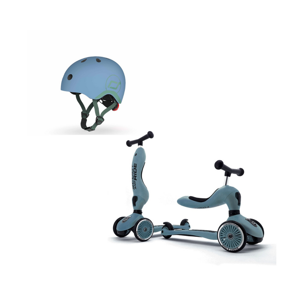 Scoot & Ride Highwaykick 1 Scooter & XXS/S Helmet Steel Bundle
