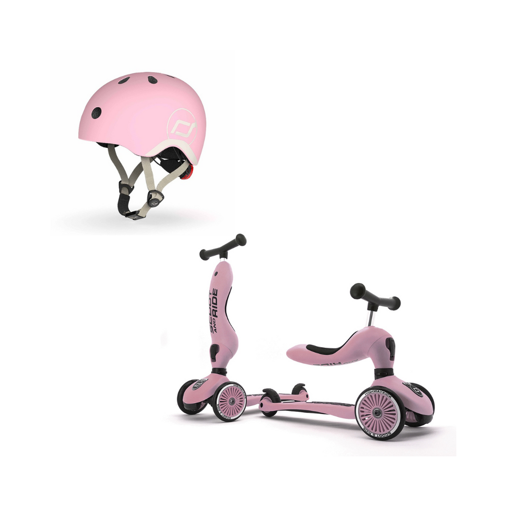 Scoot & Ride Highwaykick 1 Scooter & XXS/S Helmet Rose Bundle