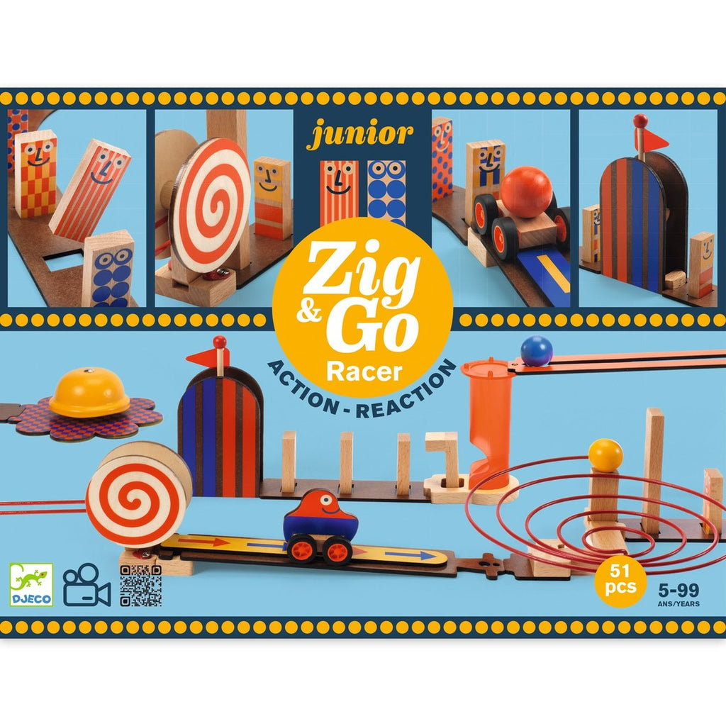 Front of the Djeco Zig and Go Junior Racer action reaction box, ages 5 to 99