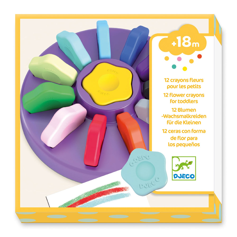 Djeco - 12 Flower Crayons for Toddlers - Binky