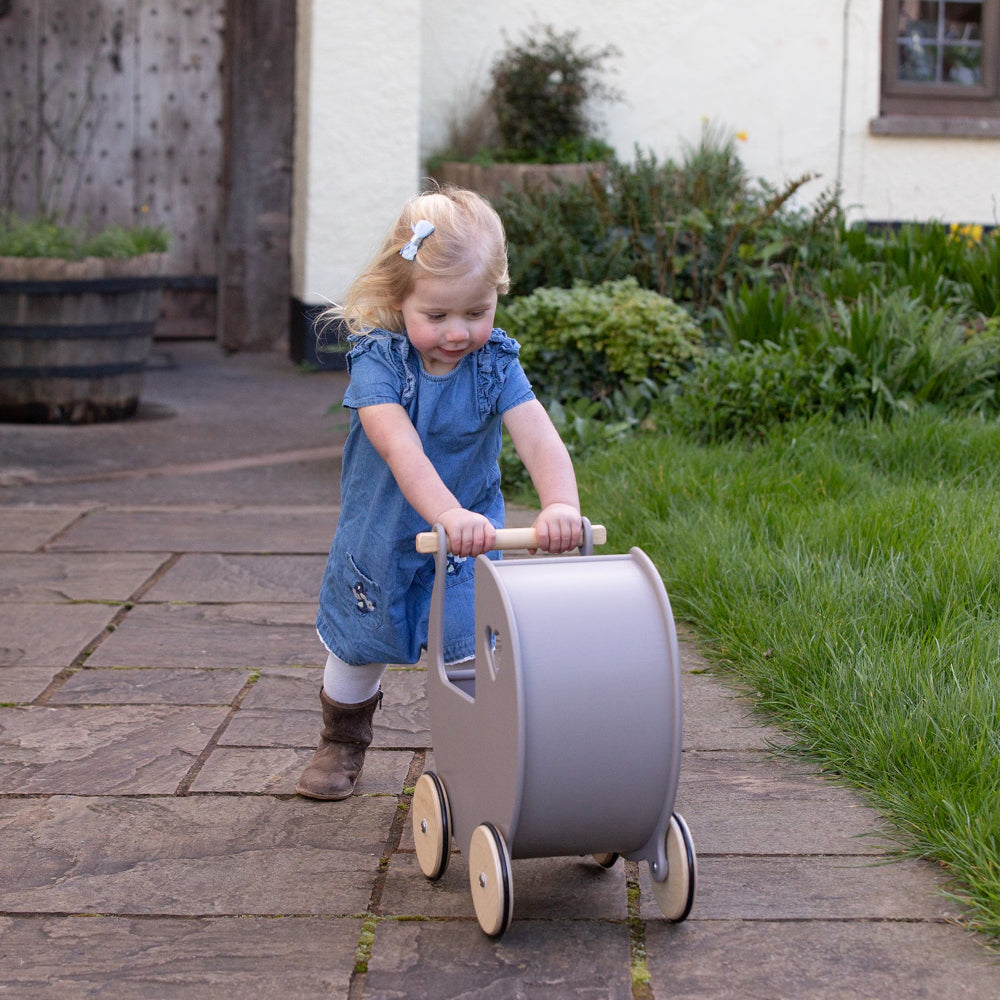 Moover Wooden Dolls Pram - Grey - Binky