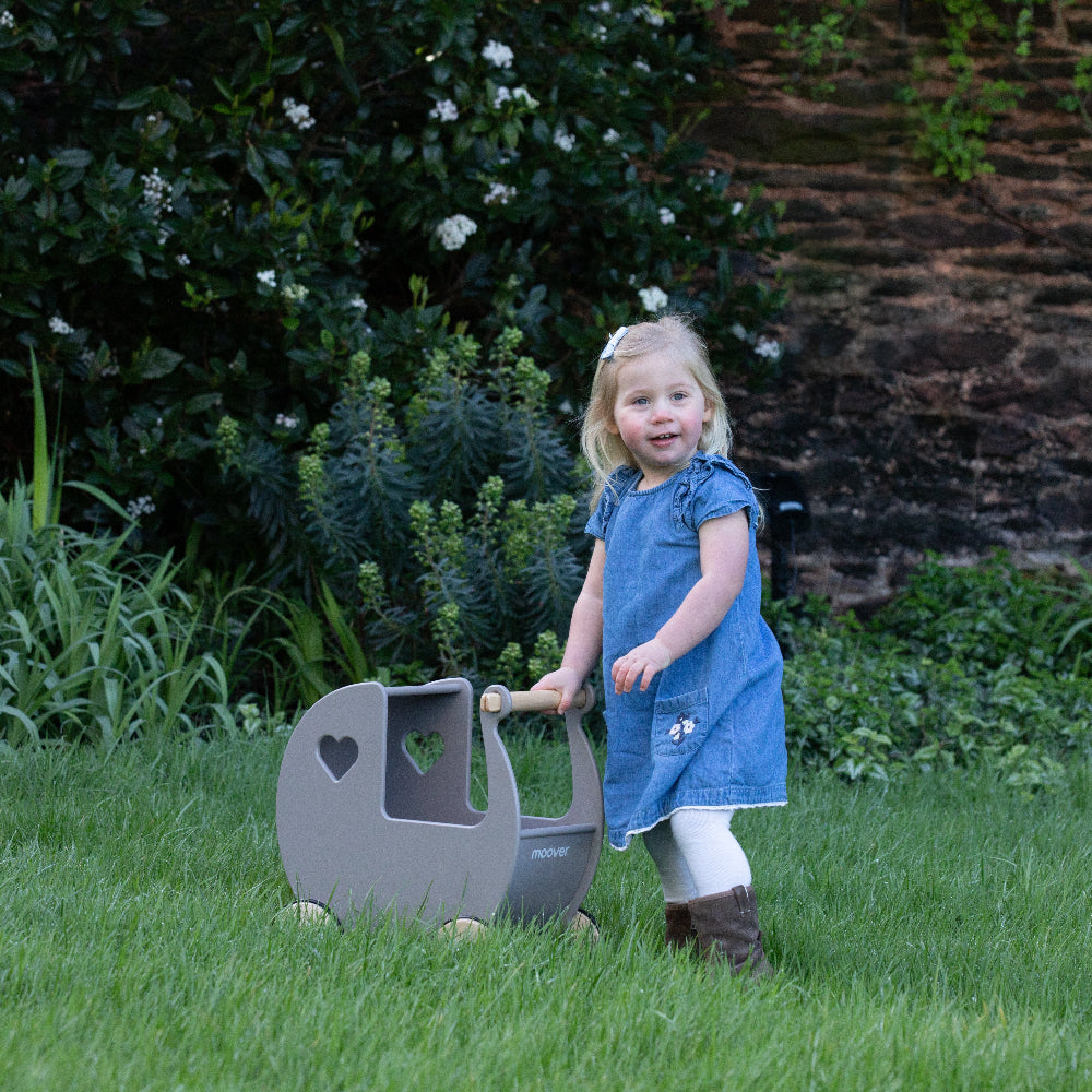 Moover Wooden Dolls Pram - Grey - Binky