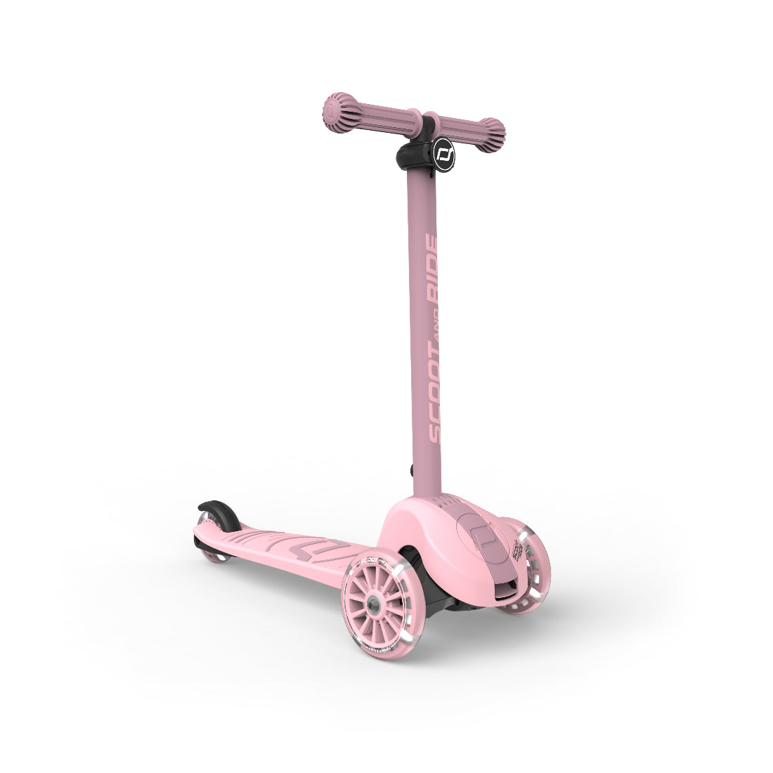 Pink scooter with a stand on a white background