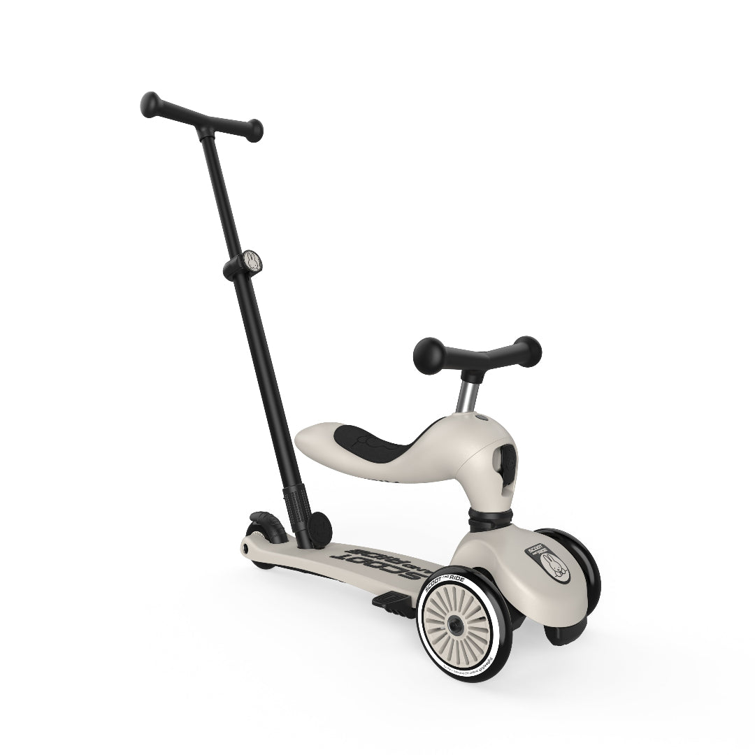 Children's scooter with a seat on a white background
