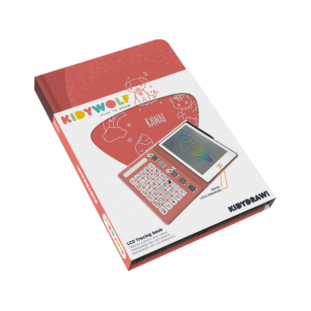 KiddyDraw LCD tracing book packaging with KiddyWolf branding on a white background