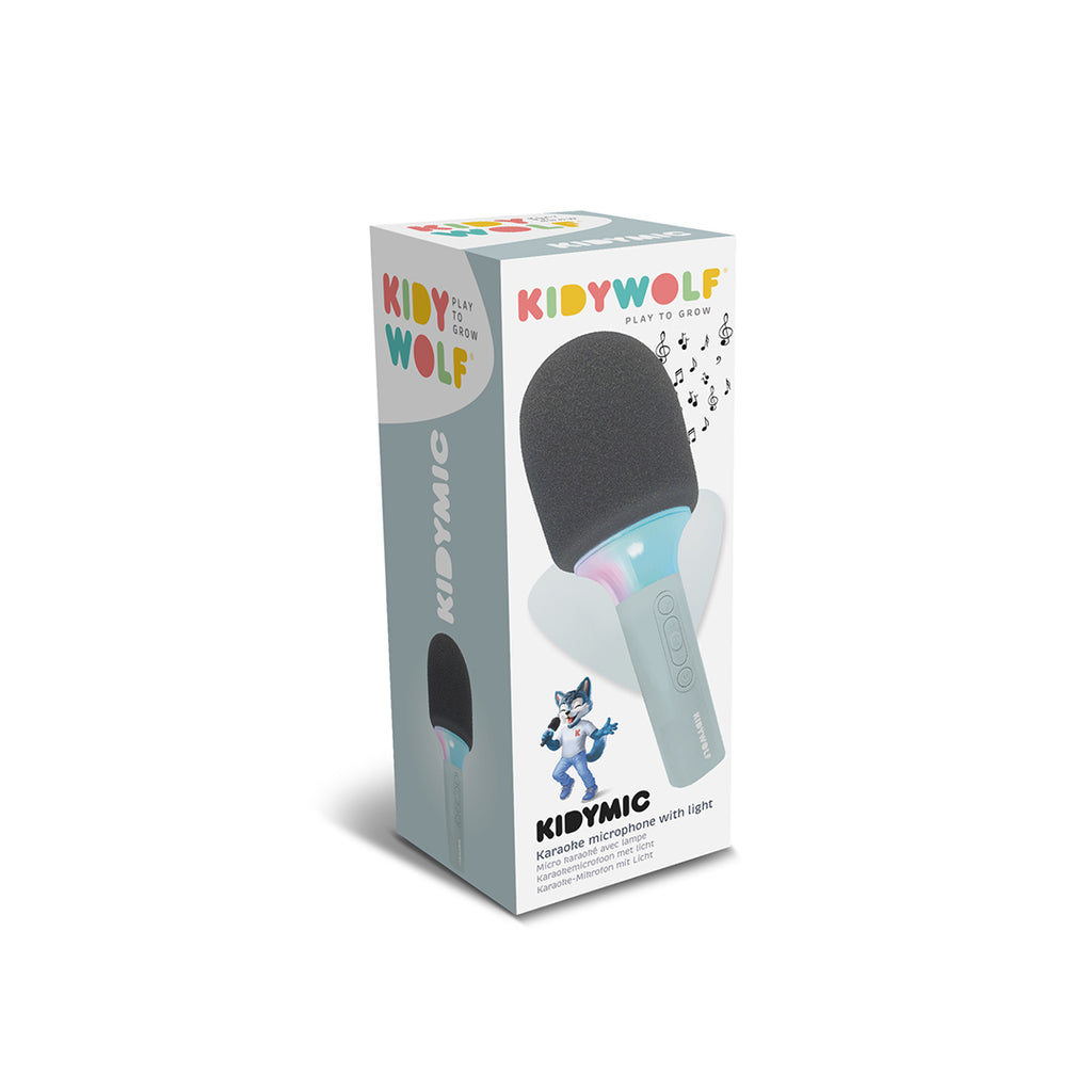 KIDYMIC microphone with light packaging on a white background