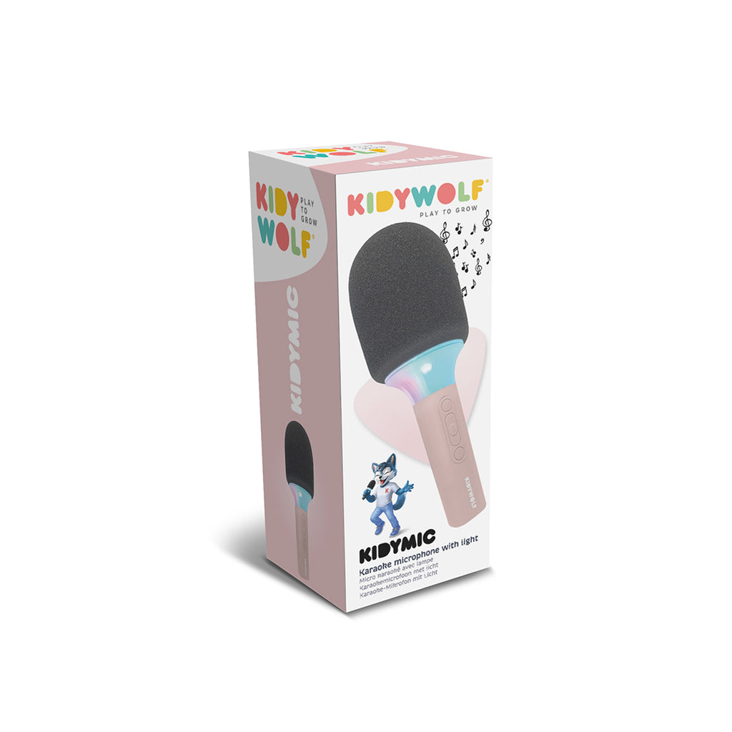 Boxed microphone with 'KIDY WOLF' branding on a white background