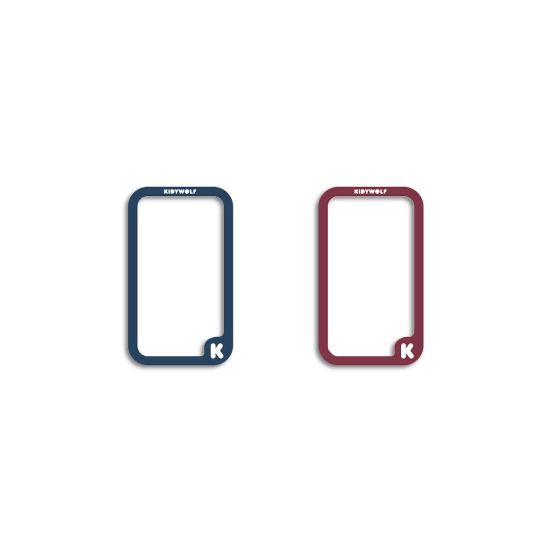 Two K-PRINT magnetic photo frames in blue and red for displaying prints