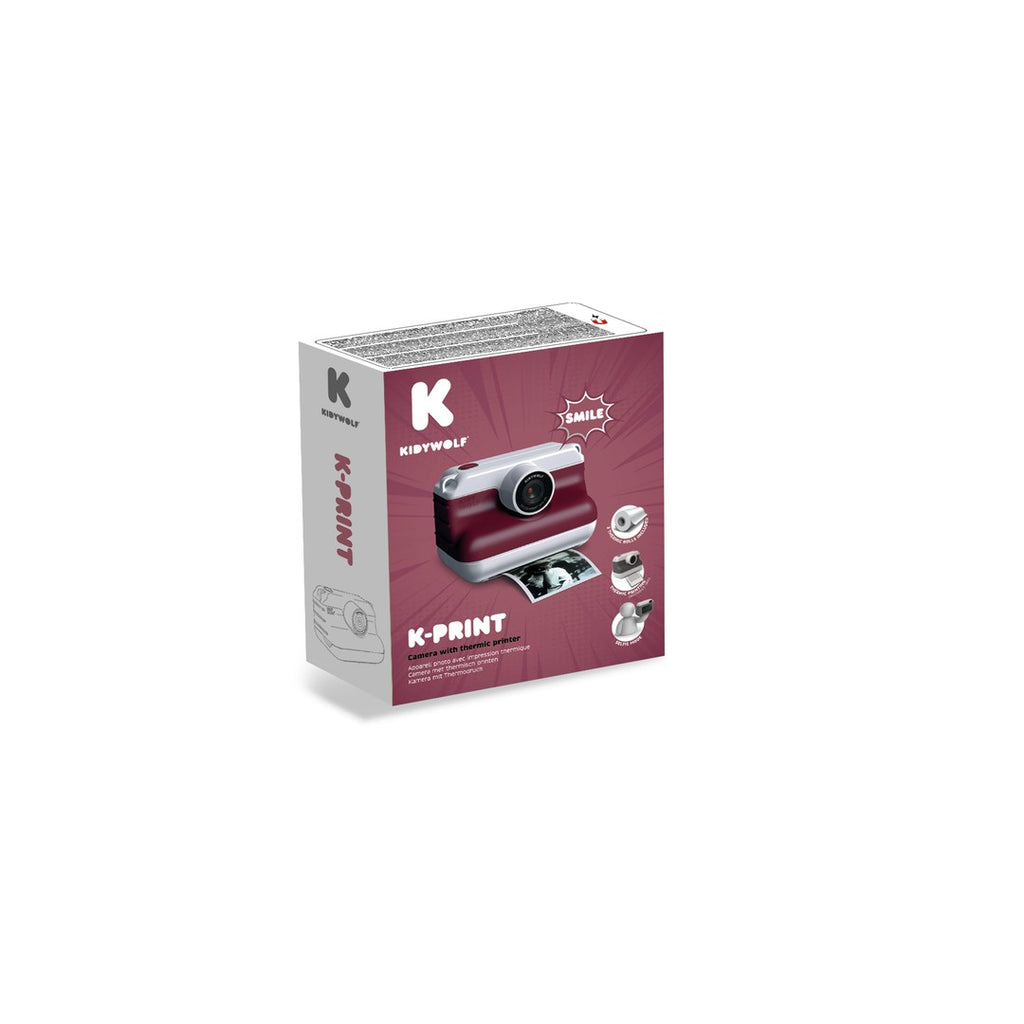 Kidywolf K-PRINT instant print camera box in red with the red camera pictured on the front